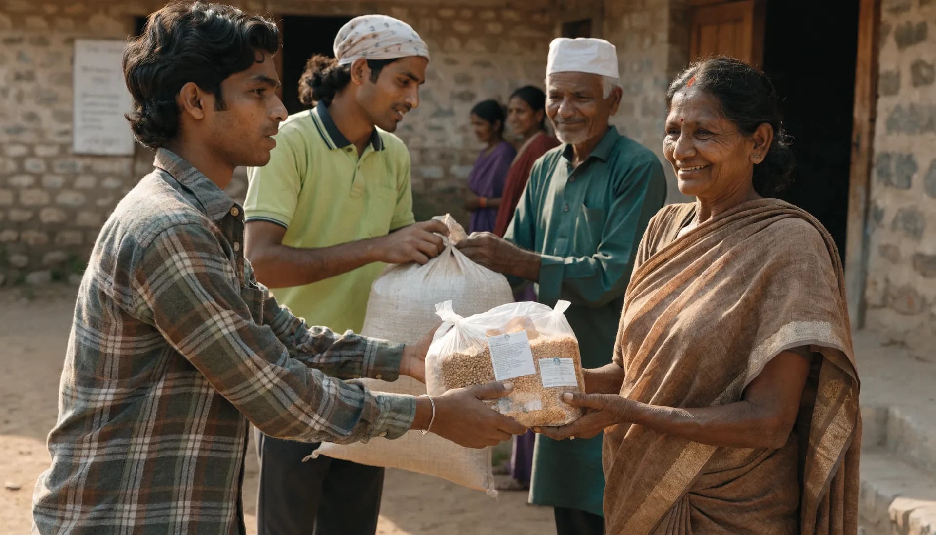 Ration kits being distributed to families in the community